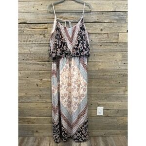 Sequin Hearts Women's Floral Maxi Dress Sleeveless Ruffle Top Tie Back Size‎ XL